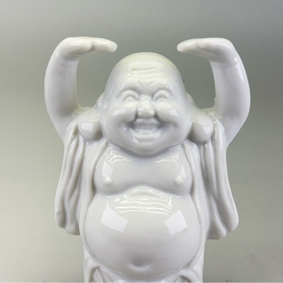 Vintage White Ceramic Laughing Buddha Statue - Picture 6 of 8